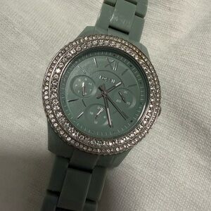 Fossil Stella ES5152 Green Resin Crystal Bezel Chronograph Watch